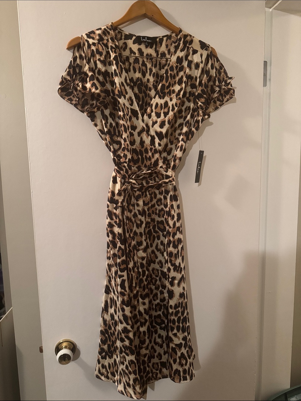 Lulu's Leopard-Print Wrap Midi Dress - Brown/Black/Cream